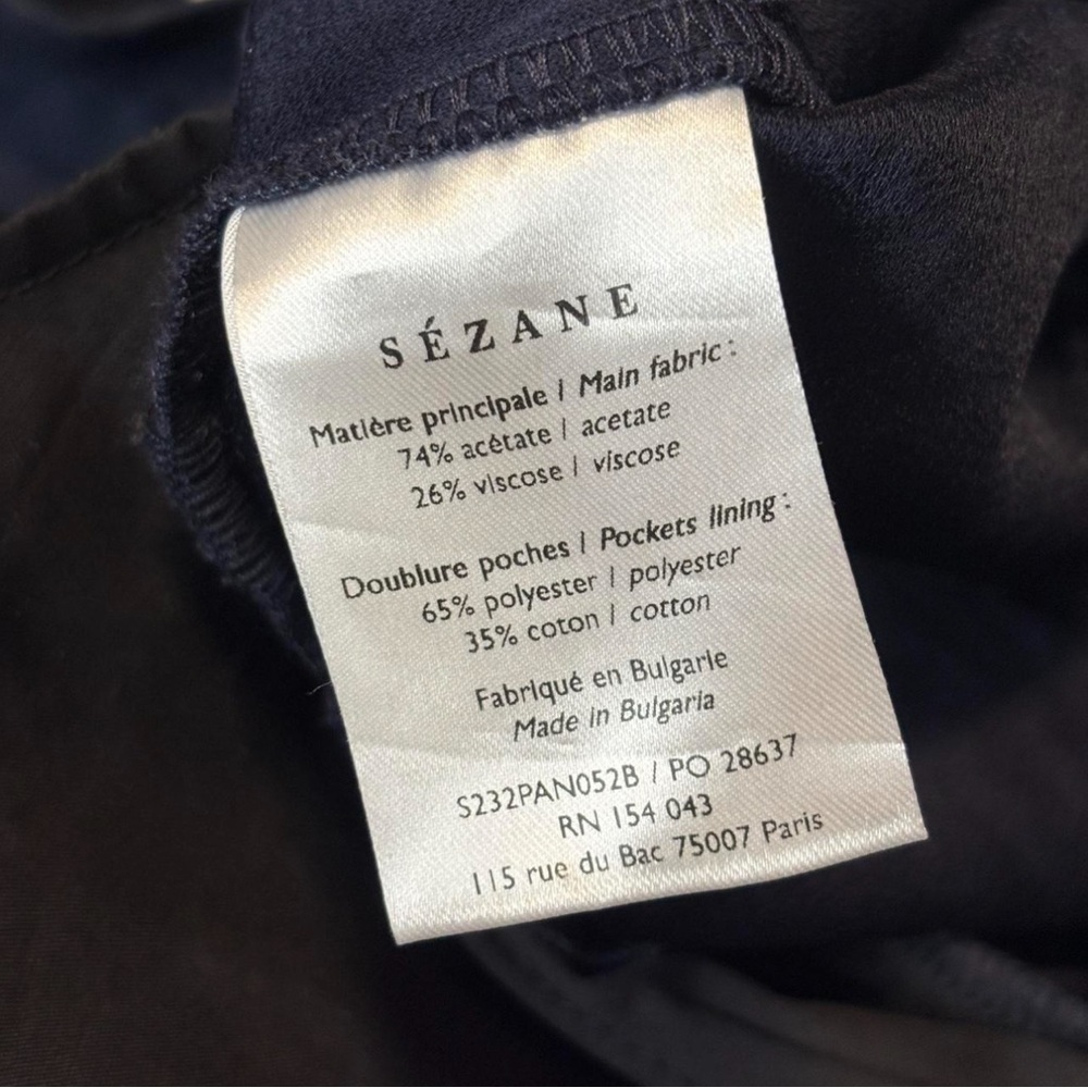 Sézane Navy Blue Tailored Pants FR 34 US 2 High Rise Slim Fit Trousers - Picture 7 of 9
